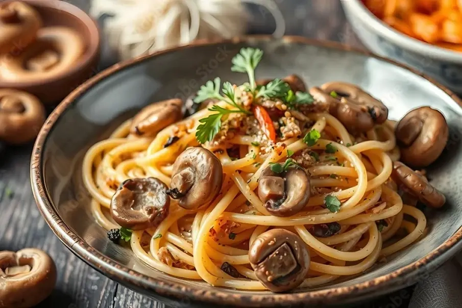 <span>En vedette</span><br>Pâtes fraîches aux champignons et crème truffée